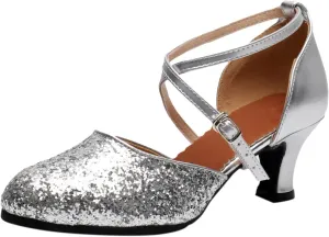 AMDBEL Dance Shoes for Women Heel,Salsa Dance Shoes for Women Flat, Women's Latin Dance Shoes Satin Professional Ballroom Salsa Practice Performance Dance Shoes Silver