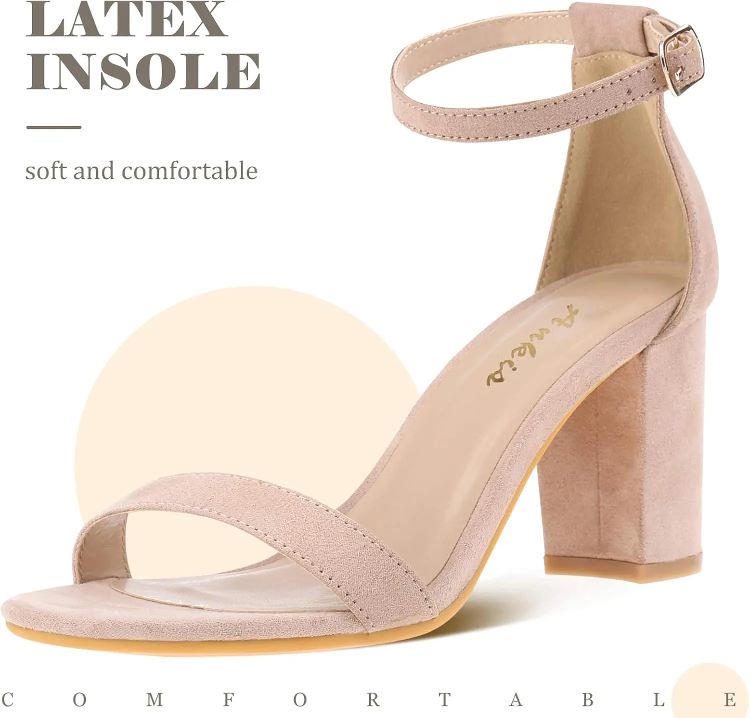 Ankis Heels for Women Open Toe Ankle Strap Chunky Heel Sandals 2.75 Inch