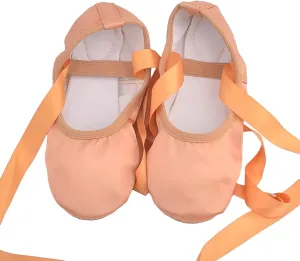 Ballet Shoes for Girls, Kids Highly Stretchy Cotton Dance Shoes Flats with Ribbon for Yoga Gymnastics Performance