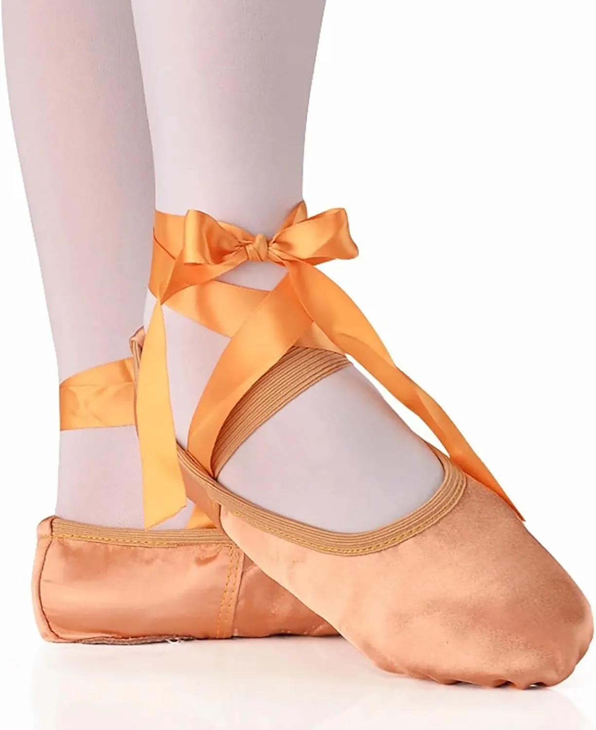 Ballet Shoes for Girls, Kids Highly Stretchy Cotton Dance Shoes Flats with Ribbon for Yoga Gymnastics Performance