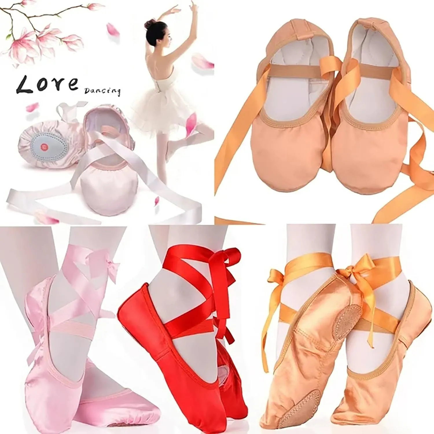 Ballet Shoes for Girls, Kids Highly Stretchy Cotton Dance Shoes Flats with Ribbon for Yoga Gymnastics Performance