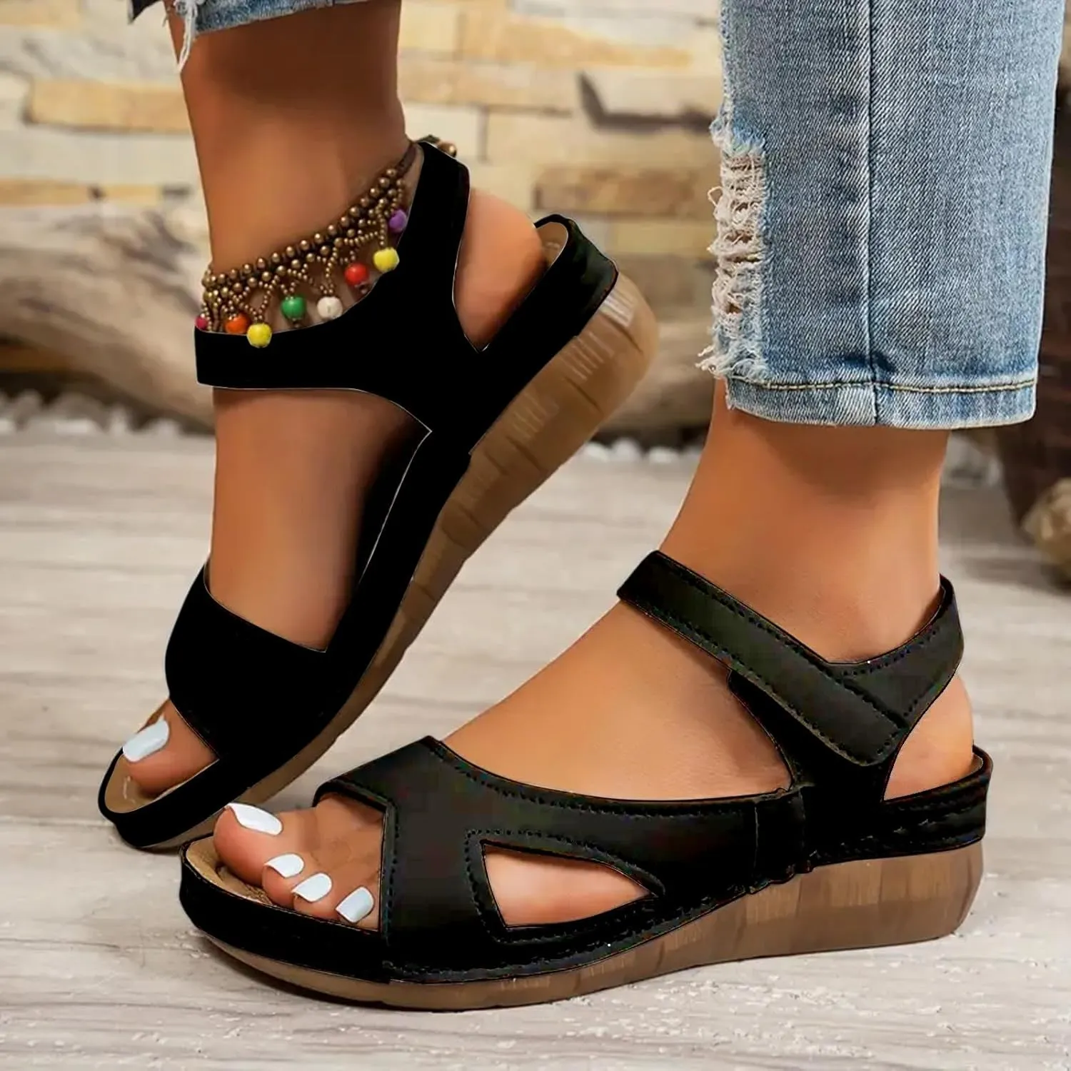 Comfortable Wedge Wedges Sandals Slip on Low Heel With Arch Support for Women Spring Summer Womens Open Toe Non-slip Dressy Slip on Wedges Shoes Hiking Waterproof Comfortable Dresses Wedding