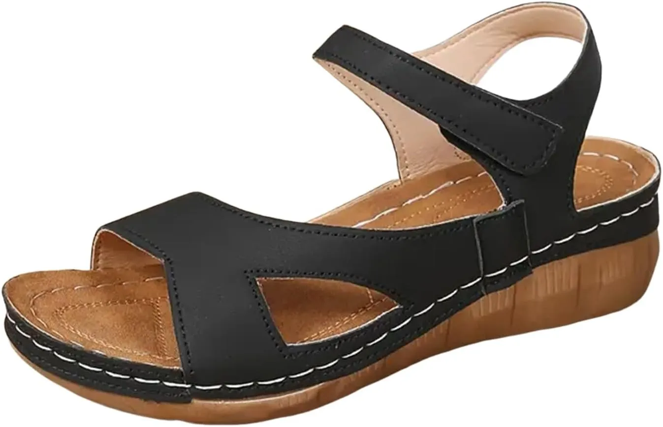 Comfortable Wedge Wedges Sandals Slip on Low Heel With Arch Support for Women Spring Summer Womens Open Toe Non-slip Dressy Slip on Wedges Shoes Hiking Waterproof Comfortable Dresses Wedding