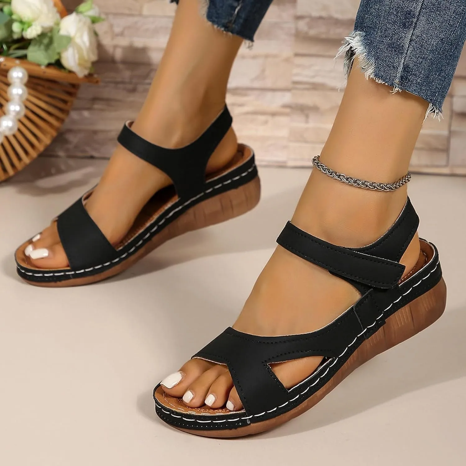 Comfortable Wedge Wedges Sandals Slip on Low Heel With Arch Support for Women Spring Summer Womens Open Toe Non-slip Dressy Slip on Wedges Shoes Hiking Waterproof Comfortable Dresses Wedding