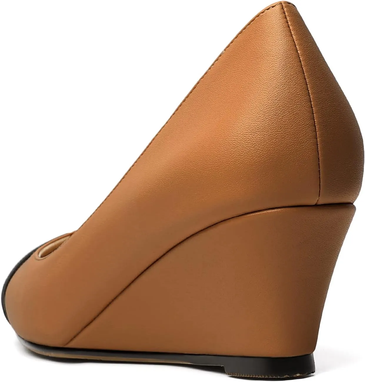 Eldof Women's Square Toe Slip On Low Heel Wedge Pumps Shoes 2 Inch Cap Toe Wedges Heels for Dress Working Evening