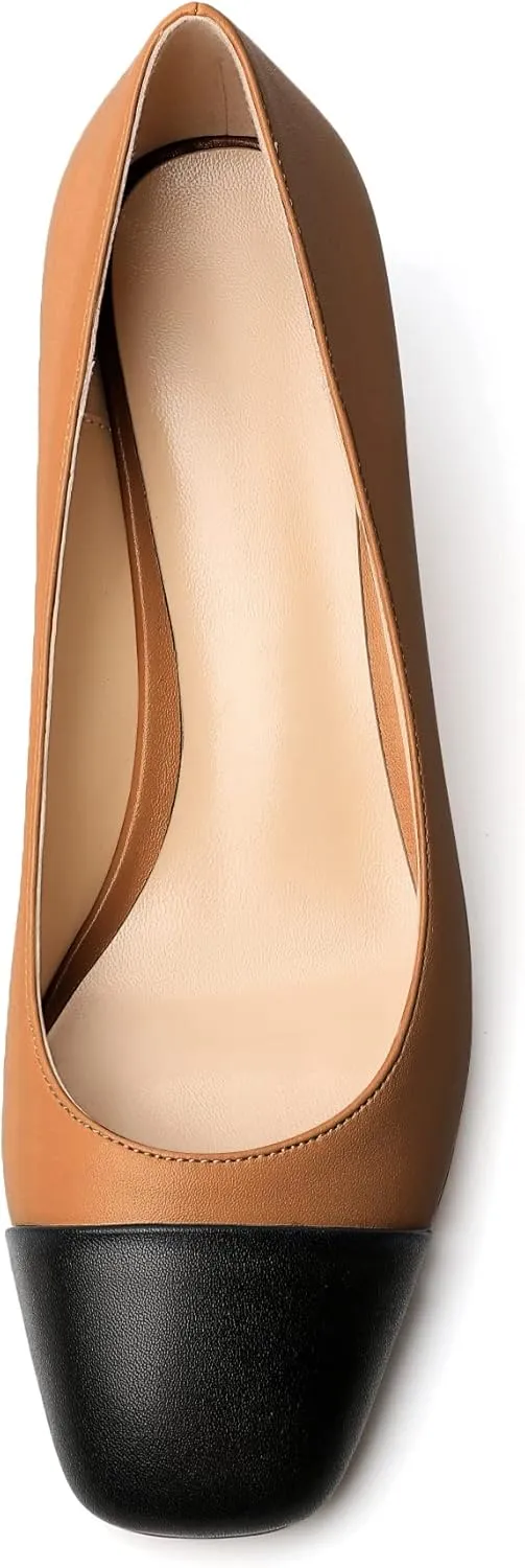 Eldof Women's Square Toe Slip On Low Heel Wedge Pumps Shoes 2 Inch Cap Toe Wedges Heels for Dress Working Evening