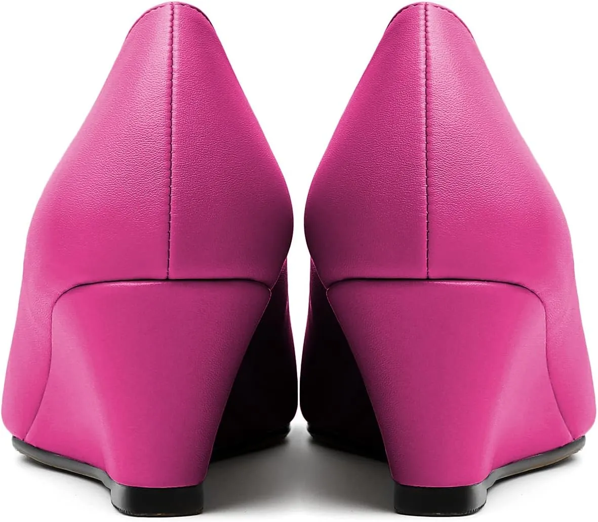 Eldof Women's Square Toe Slip On Low Heel Wedge Pumps Shoes 2 Inch Cap Toe Wedges Heels for Dress Working Evening