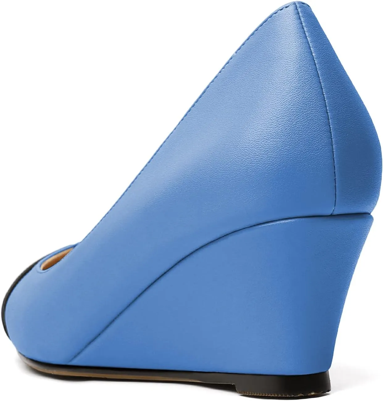 Eldof Women's Square Toe Slip On Low Heel Wedge Pumps Shoes 2 Inch Cap Toe Wedges Heels for Dress Working Evening
