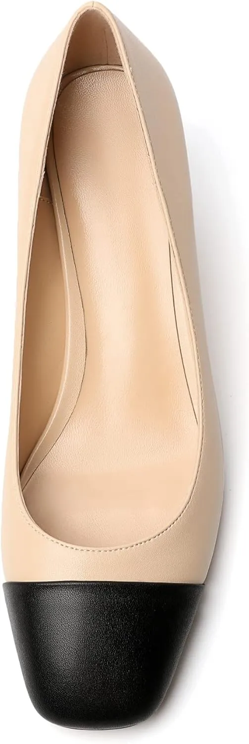 Eldof Women's Square Toe Slip On Low Heel Wedge Pumps Shoes 2 Inch Cap Toe Wedges Heels for Dress Working Evening