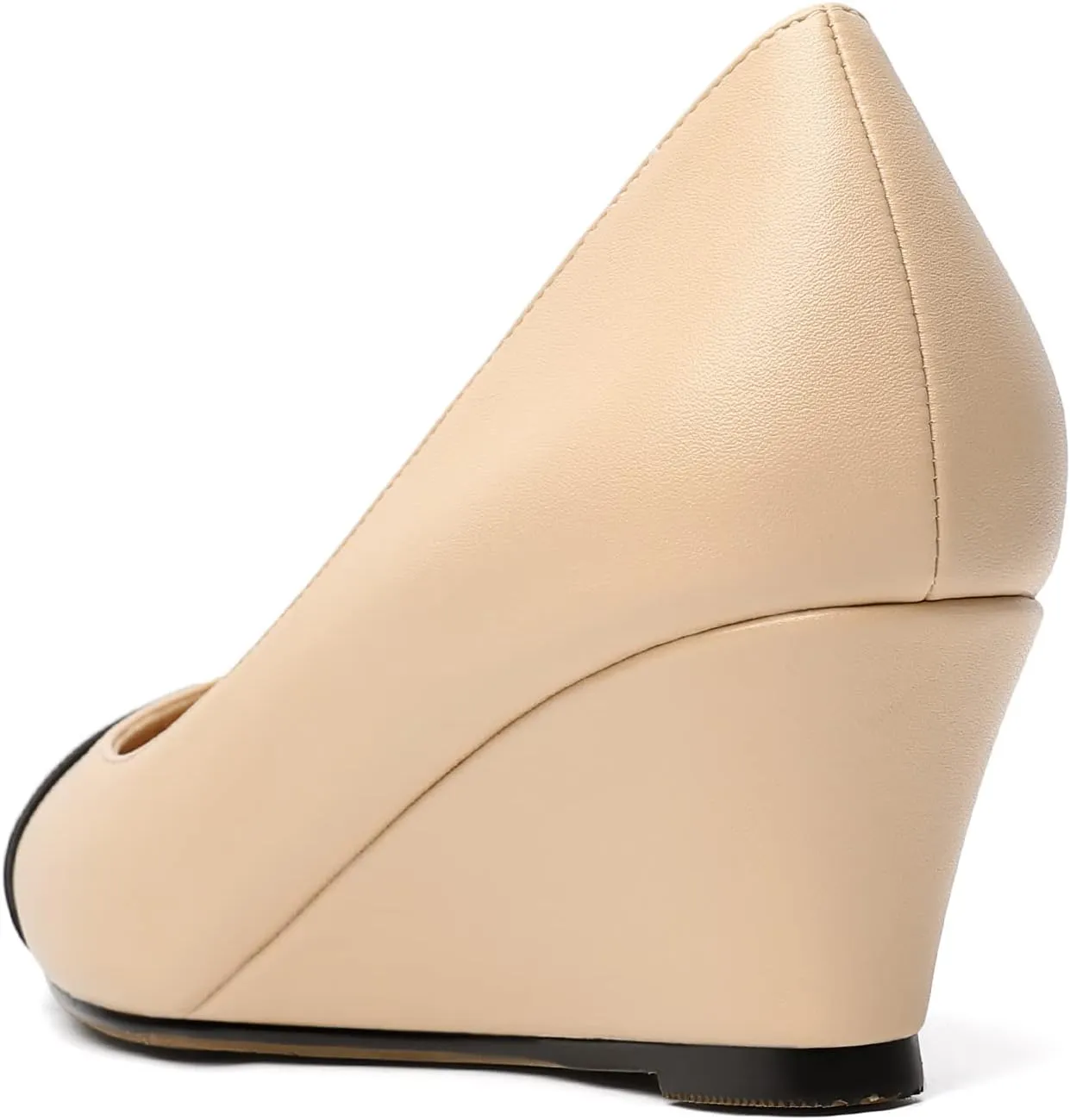 Eldof Women's Square Toe Slip On Low Heel Wedge Pumps Shoes 2 Inch Cap Toe Wedges Heels for Dress Working Evening