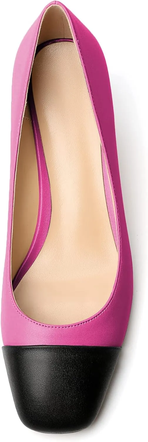 Eldof Women's Square Toe Slip On Low Heel Wedge Pumps Shoes 2 Inch Cap Toe Wedges Heels for Dress Working Evening
