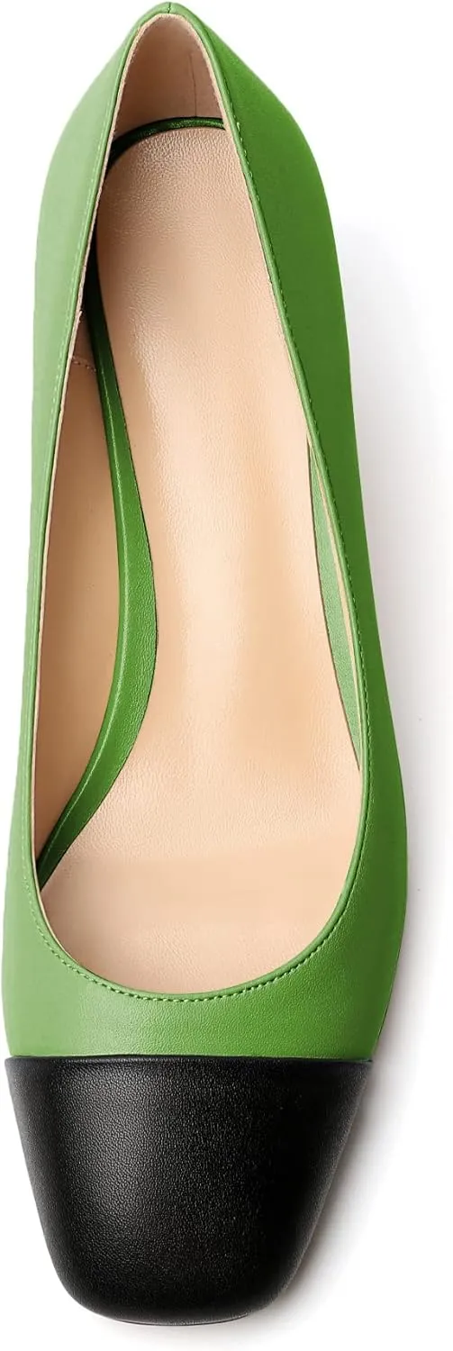 Eldof Women's Square Toe Slip On Low Heel Wedge Pumps Shoes 2 Inch Cap Toe Wedges Heels for Dress Working Evening