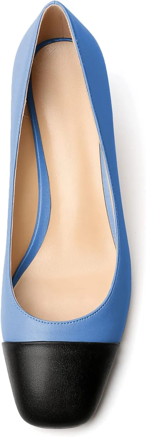 Eldof Women's Square Toe Slip On Low Heel Wedge Pumps Shoes 2 Inch Cap Toe Wedges Heels for Dress Working Evening