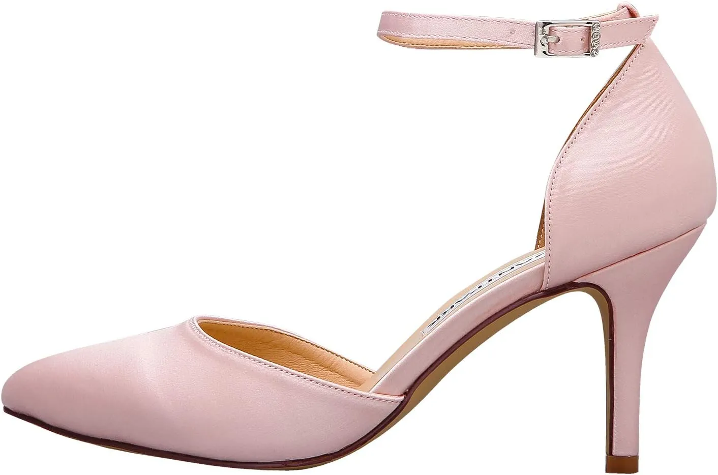 ELEGANTPARK Heels for Women Pointed Toe High Heel Pumps Satin Ankle Strap Wedding Bridal Evening Party Dress Shoes