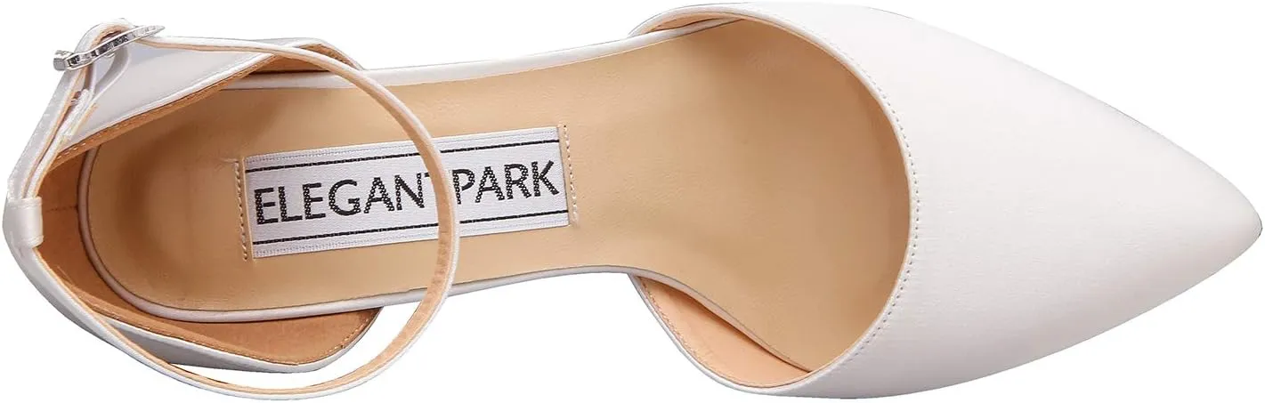 ELEGANTPARK Heels for Women Pointed Toe High Heel Pumps Satin Ankle Strap Wedding Bridal Evening Party Dress Shoes
