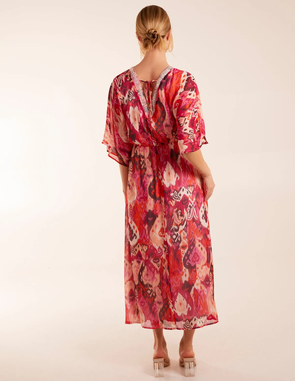Embellished Neck V Front V Back Midi