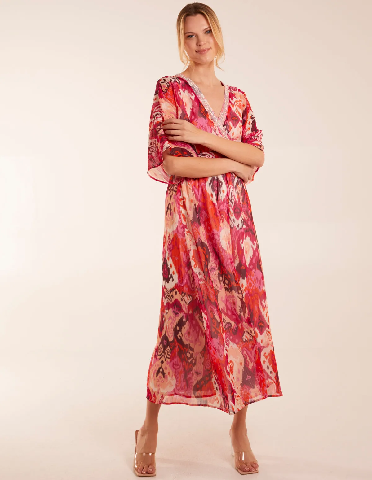 Embellished Neck V Front V Back Midi