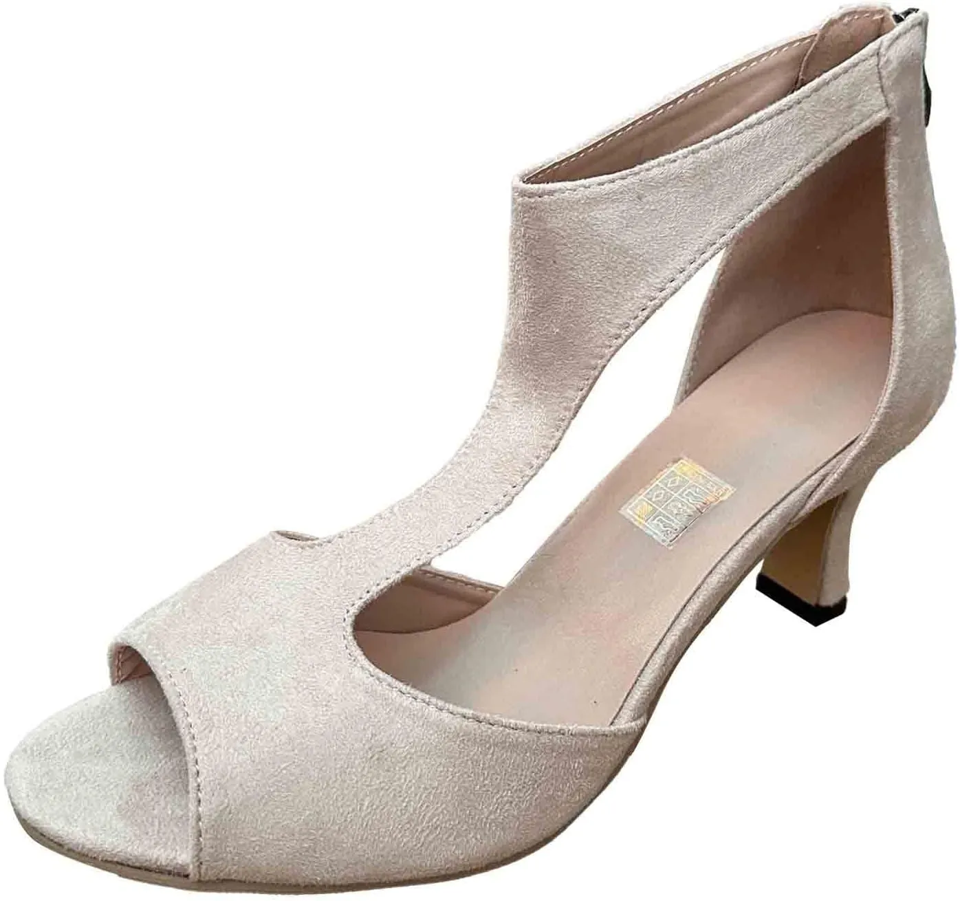 EMRELOD Mid Heeled Sandals for Women Dressy Summer Open Toe T-Strap Pumps Sandals Fashion Black Back Zip Party Wedding Dress Shoes Fashion Elegant Sandal (02-Beige, 6)