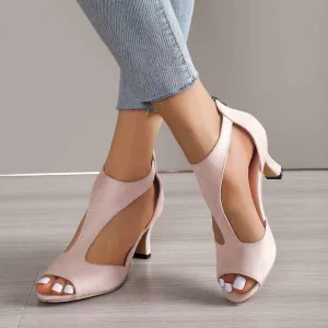 EMRELOD Mid Heeled Sandals for Women Dressy Summer Open Toe T-Strap Pumps Sandals Fashion Black Back Zip Party Wedding Dress Shoes Fashion Elegant Sandal (02-Beige, 6)