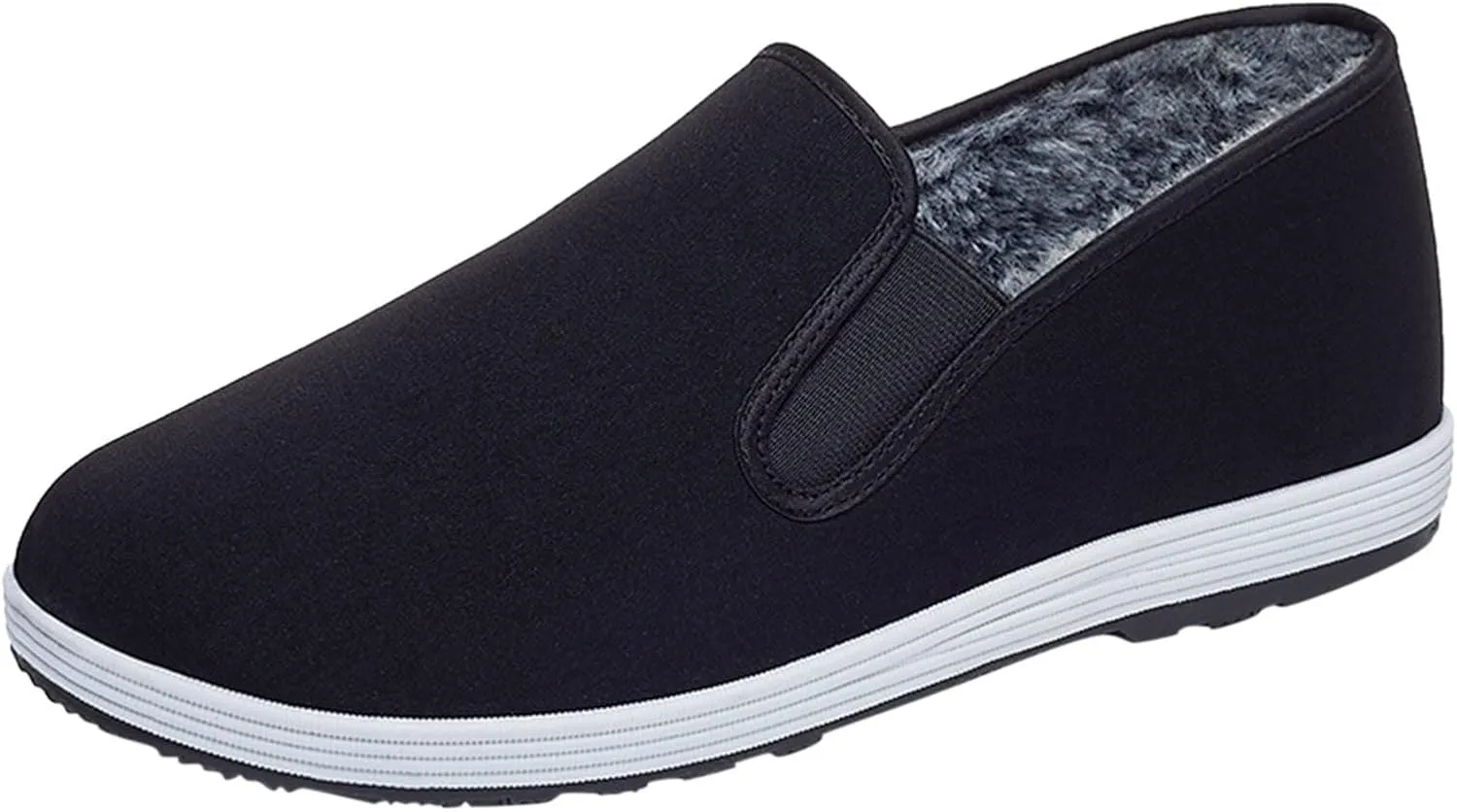 Fashion Autumn and Winter Men Casual Shoes Flat Lightwight Velvet Warm and Comfortable Solid Color Slip On Mens Dress Loafer Shoes Size 11 (Black, 8)
