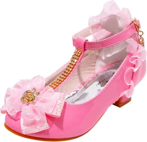 Fashion Dress Sandals for Little Girls Lace Floral Decoration Mid Heel Shiny Diamond Model Catwalk Shoes