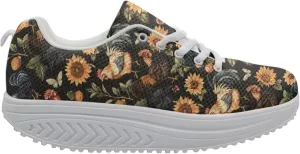 FOR U DESIGNS Vintage Floral Print Fitness Walking Sneaker Casual Women's Wedges Platform Shoes