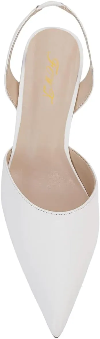 FOWT Women Pointed Toe Slip On Pumps Sexy Kitten Low Heel Slingback Comfortable Daily Shopping Proms Dancing Dress Shoes Size 4-16 US