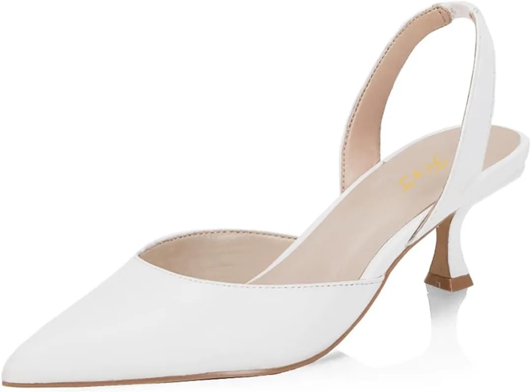 FOWT Women Pointed Toe Slip On Pumps Sexy Kitten Low Heel Slingback Comfortable Daily Shopping Proms Dancing Dress Shoes Size 4-16 US