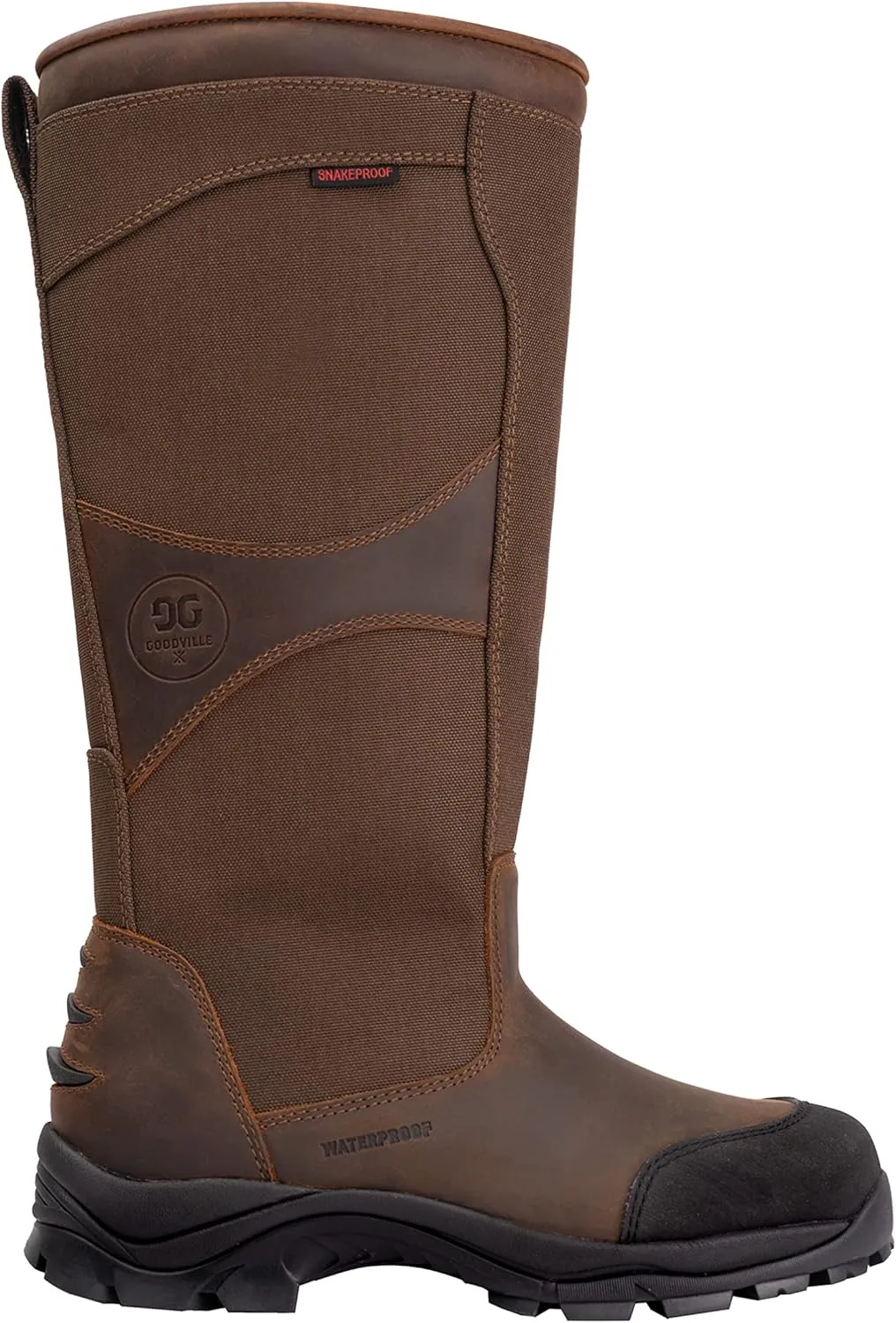 GOODVILLE PreyMaster Men's Waterproof Hunting Snake Boots with Zipper- Puncture and Slip-Resistant Knee High, Pull On Snake Shoes for Men - 17 Inch Height, Rubber sole, Made with SnakeGuard Extreme Material, Breathable, Comfortable, Brown