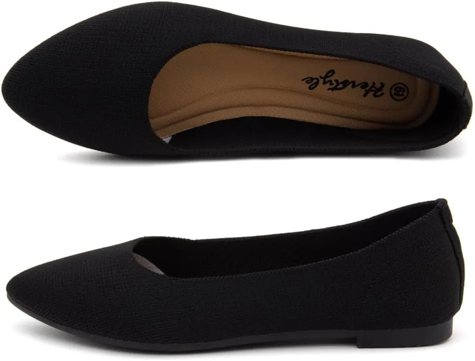 Herstyle Women's Flats  Dressy Pointed Toe Knit Ballet Flat Shoes with Memory Foam | Slip-On, Foldable & Comfortable for Work, Office, Party & Travel (2025 Trend)