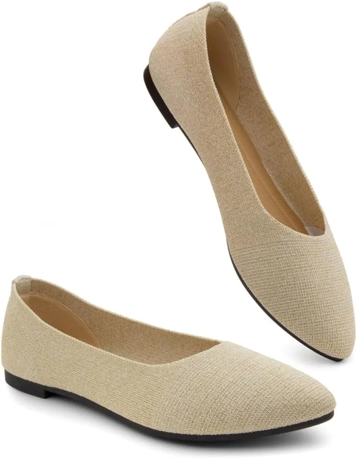 Herstyle Women's Flats  Dressy Pointed Toe Knit Ballet Flat Shoes with Memory Foam | Slip-On, Foldable & Comfortable for Work, Office, Party & Travel (2025 Trend)