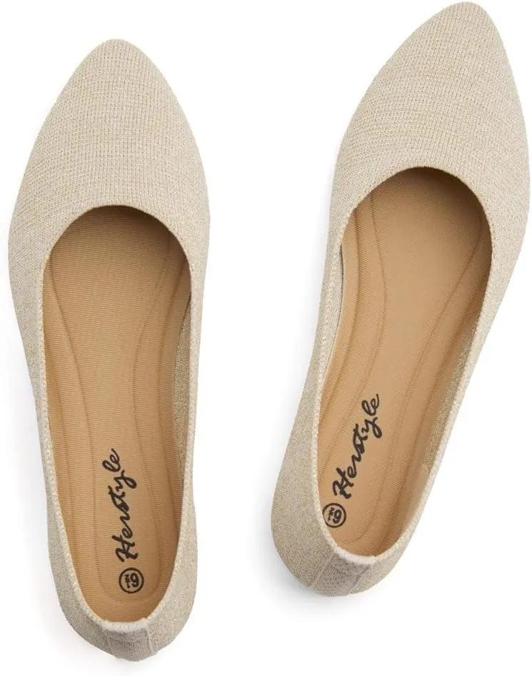 Herstyle Women's Flats  Dressy Pointed Toe Knit Ballet Flat Shoes with Memory Foam | Slip-On, Foldable & Comfortable for Work, Office, Party & Travel (2025 Trend)
