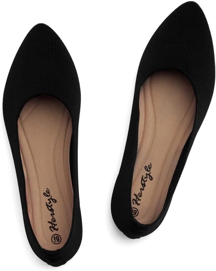 Herstyle Women's Flats  Dressy Pointed Toe Knit Ballet Flat Shoes with Memory Foam | Slip-On, Foldable & Comfortable for Work, Office, Party & Travel (2025 Trend)