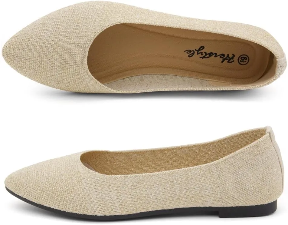 Herstyle Women's Flats  Dressy Pointed Toe Knit Ballet Flat Shoes with Memory Foam | Slip-On, Foldable & Comfortable for Work, Office, Party & Travel (2025 Trend)