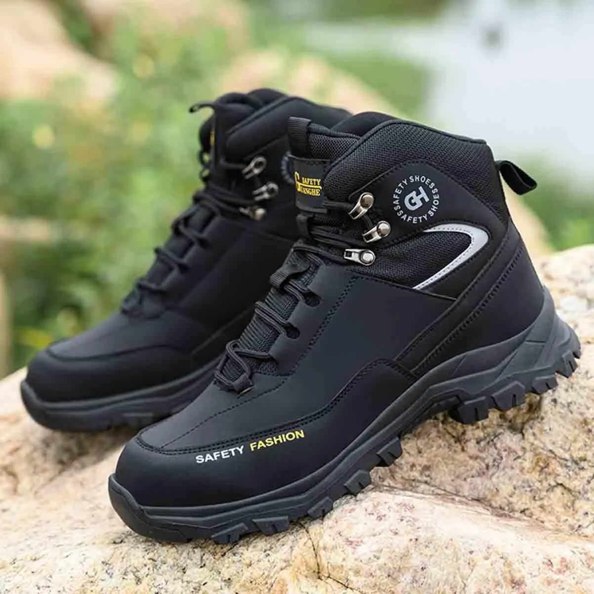 High-Topped Work Safety Shoes, Anti-Smash and Anti-Puncture Labour Insurance Shoes, Splash-Proof Steel Toes Protection Shoes, Non-Slip Adventure Sneakers(Black,5.5)