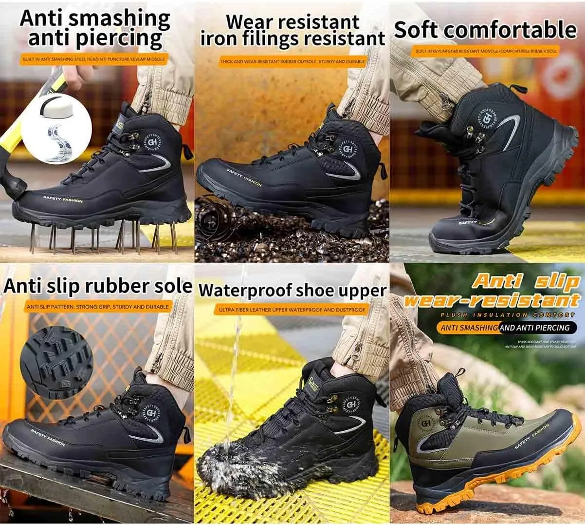 High-Topped Work Safety Shoes, Anti-Smash and Anti-Puncture Labour Insurance Shoes, Splash-Proof Steel Toes Protection Shoes, Non-Slip Adventure Sneakers(Black,5.5)