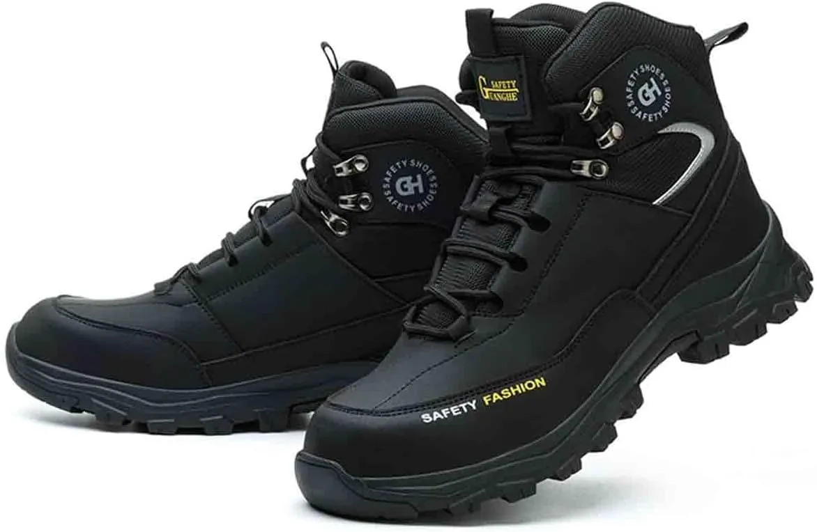 High-Topped Work Safety Shoes, Anti-Smash and Anti-Puncture Labour Insurance Shoes, Splash-Proof Steel Toes Protection Shoes, Non-Slip Adventure Sneakers(Black,5.5)