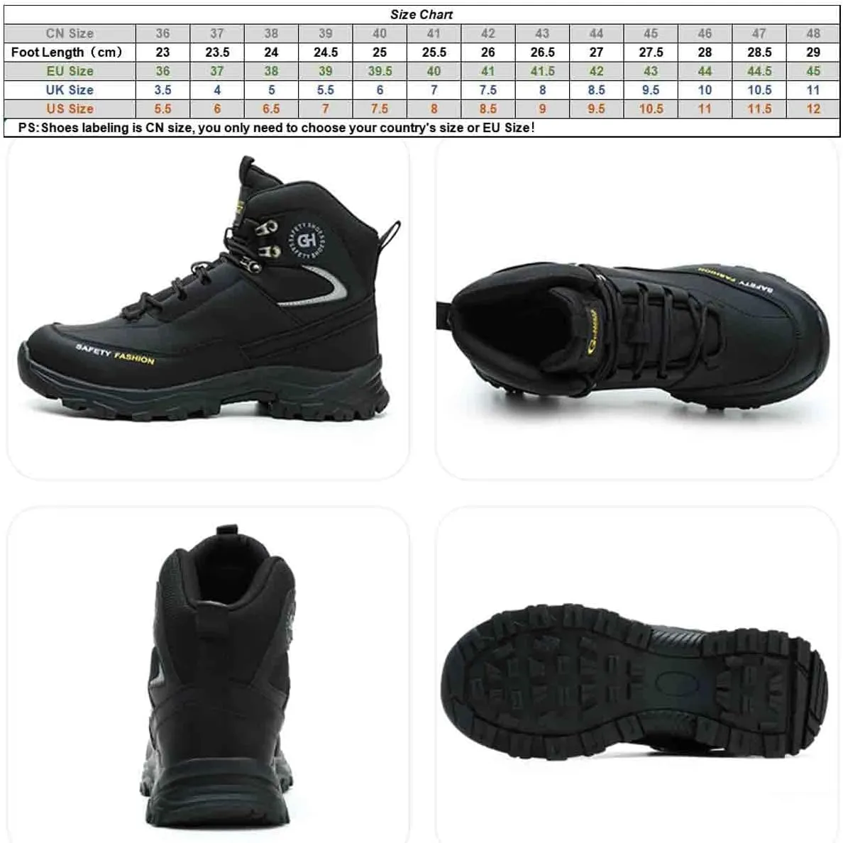 High-Topped Work Safety Shoes, Anti-Smash and Anti-Puncture Labour Insurance Shoes, Splash-Proof Steel Toes Protection Shoes, Non-Slip Adventure Sneakers(Black,5.5)