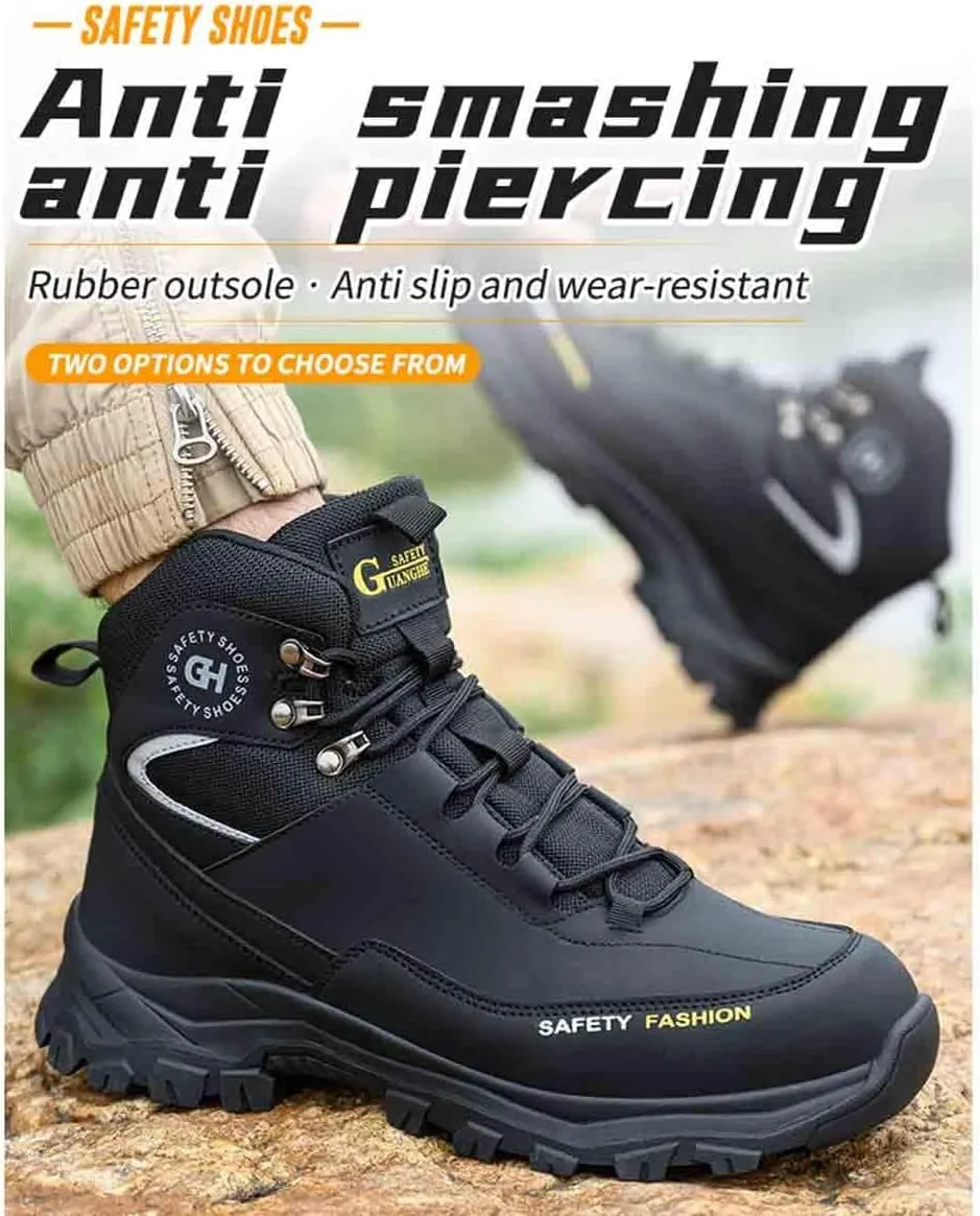 High-Topped Work Safety Shoes, Anti-Smash and Anti-Puncture Labour Insurance Shoes, Splash-Proof Steel Toes Protection Shoes, Non-Slip Adventure Sneakers(Black,5.5)