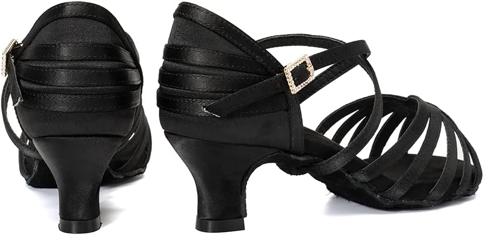 HROYL Women's Satin Latin Salsa Dance Shoes Ballroom Performence Practice Professional Dance Heels Model 2324