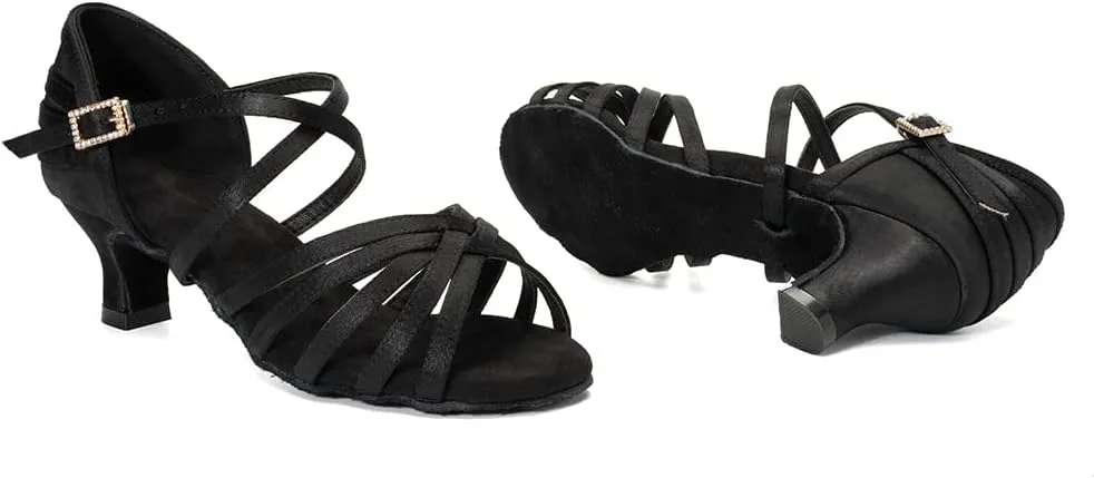 HROYL Women's Satin Latin Salsa Dance Shoes Ballroom Performence Practice Professional Dance Heels Model 2324