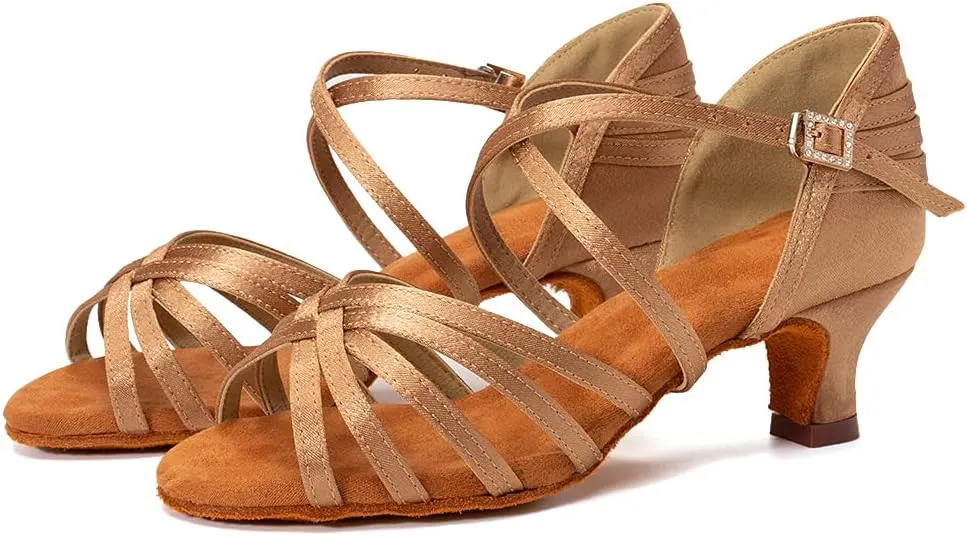 HROYL Women's Satin Latin Salsa Dance Shoes Ballroom Performence Practice Professional Dance Heels Model 2324