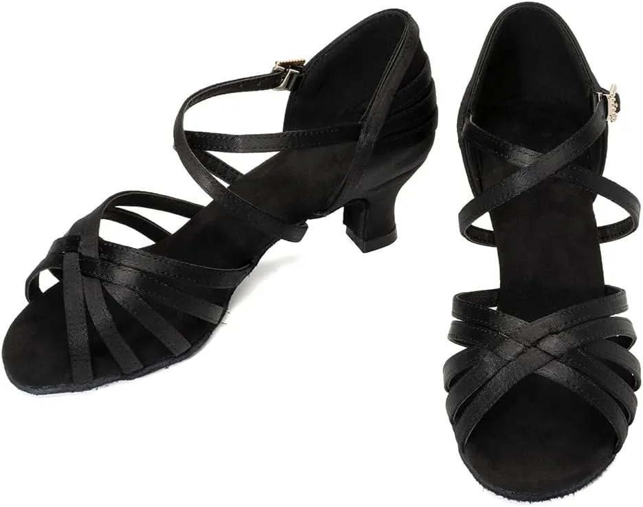 HROYL Women's Satin Latin Salsa Dance Shoes Ballroom Performence Practice Professional Dance Heels Model 2324