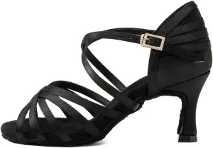 HROYL Women's Satin Latin Salsa Dance Shoes Ballroom Performence Practice Professional Dance Heels Model 2324
