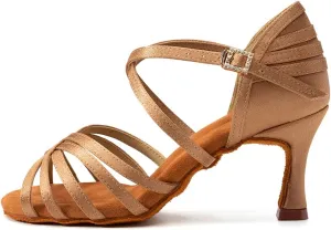 HROYL Women's Satin Latin Salsa Dance Shoes Ballroom Performence Practice Professional Dance Heels Model 2324