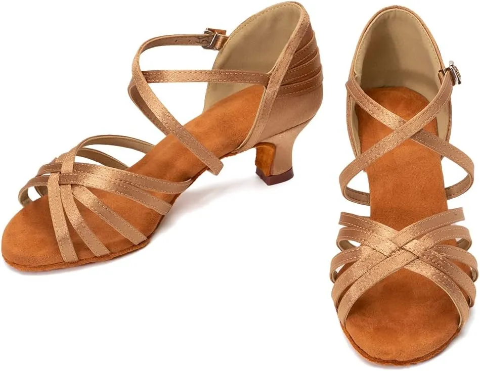 HROYL Women's Satin Latin Salsa Dance Shoes Ballroom Performence Practice Professional Dance Heels Model 2324