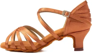 HROYL Women's Satin Latin Salsa Dance Shoes Ballroom Performence Practice Professional Dance Heels Model 2324