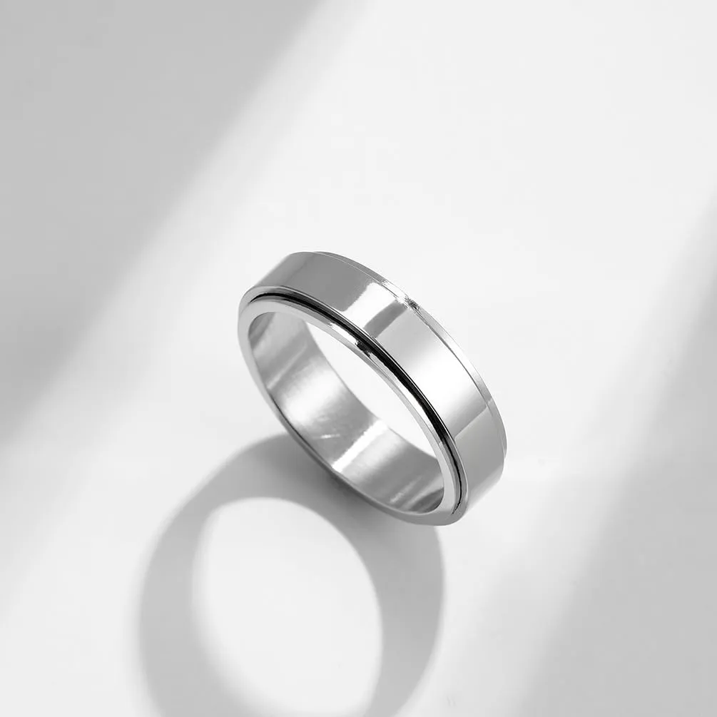 Inspirational Rings Silver Stainless Steel Cross Rings End to End Bible Content Christian Spinner Wedding Band Comfortable Fit Religious Gifts for Men Women, Size 5 to 12