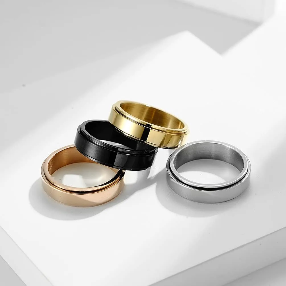 Inspirational Rings Silver Stainless Steel Cross Rings End to End Bible Content Christian Spinner Wedding Band Comfortable Fit Religious Gifts for Men Women, Size 5 to 12