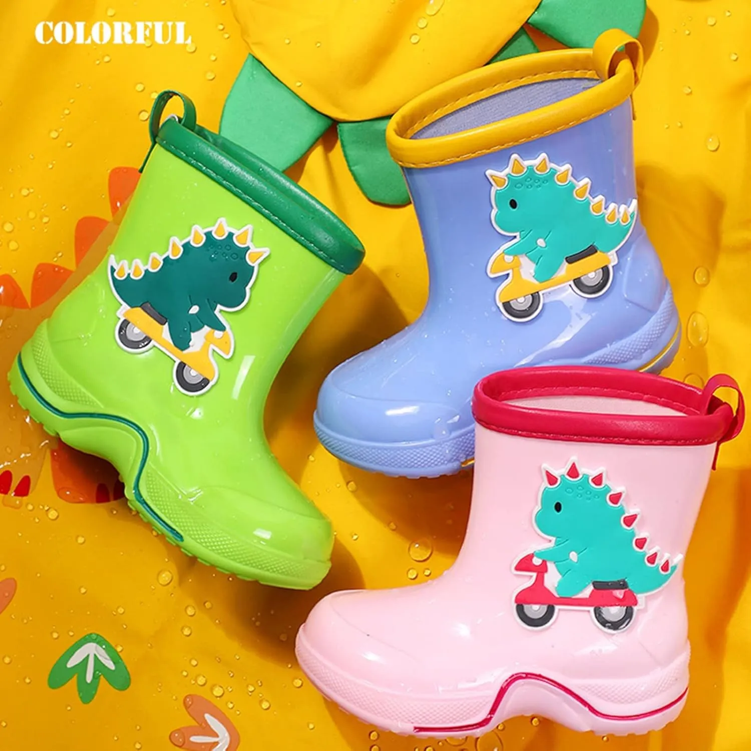 IWIHMIV Lightwight Waterproof Rain Boots Rubber Children Water Shoes Dinosaur Rain Boots for Boys